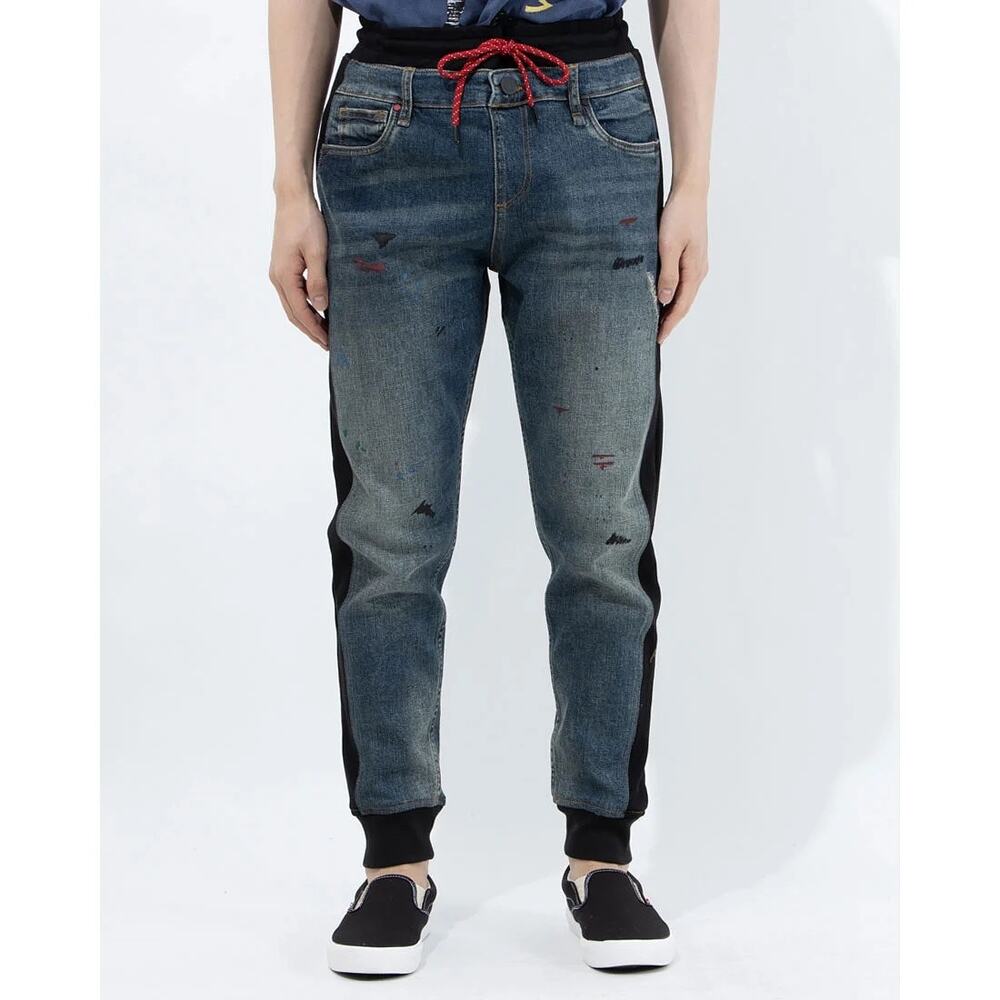 NWOT DESIGUAL Jeans Jogger Sweatpants 32 High RiseBlue Paint-Splatter Logo